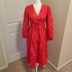 NWT Kate Spade xTarget Pink and Red Floral Midi Boho Linen Blend  Dress. Size XS